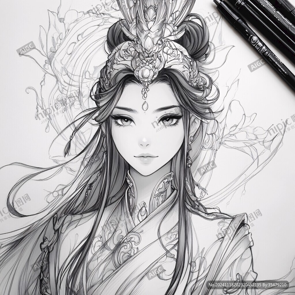 古風(fēng)美女線稿
