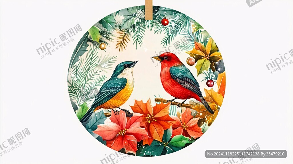 圓形花鳥裝飾畫花鳥