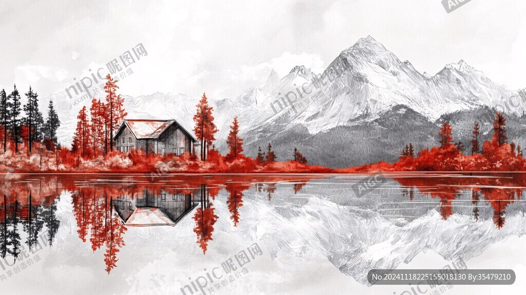 質(zhì)感紅色山水背景墻