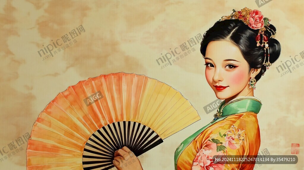拿扇美女