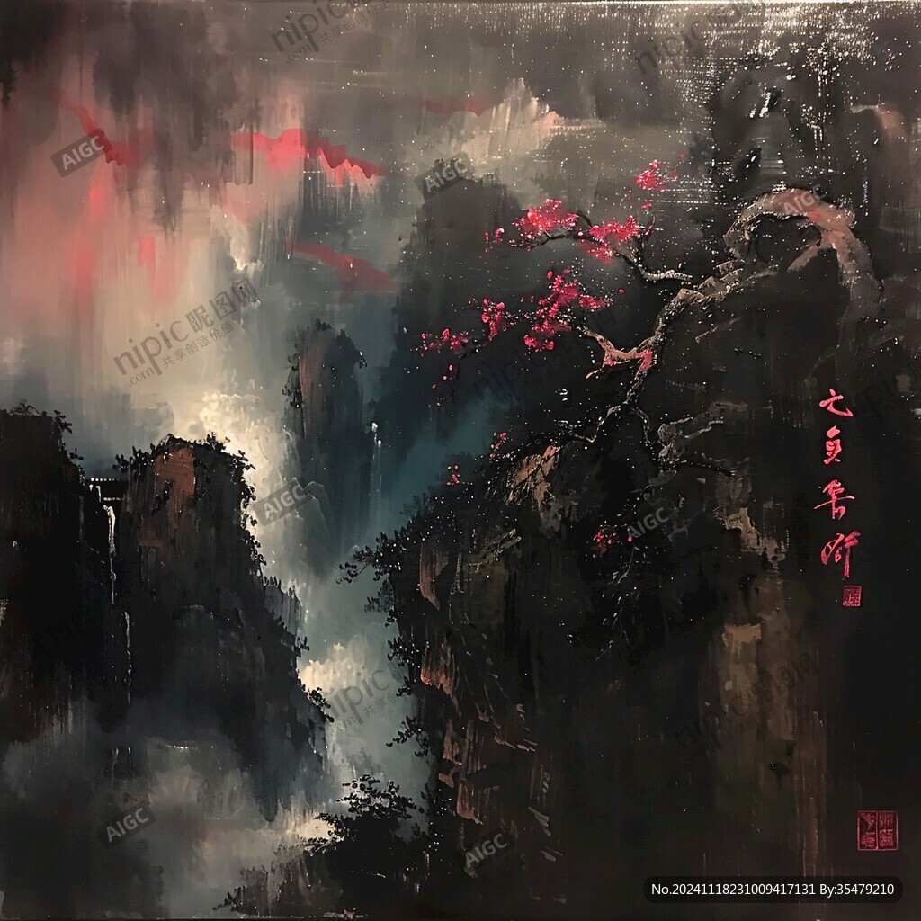 迎客松油畫