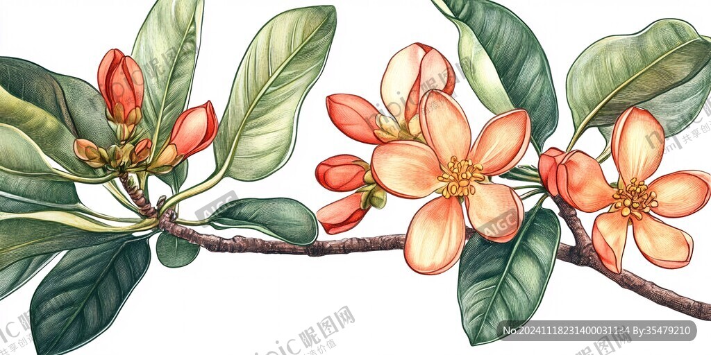 水彩含笑花