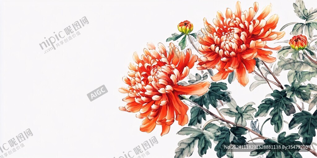 手繪工筆菊花