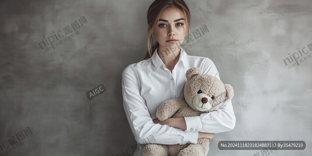 抱玩具熊的女孩