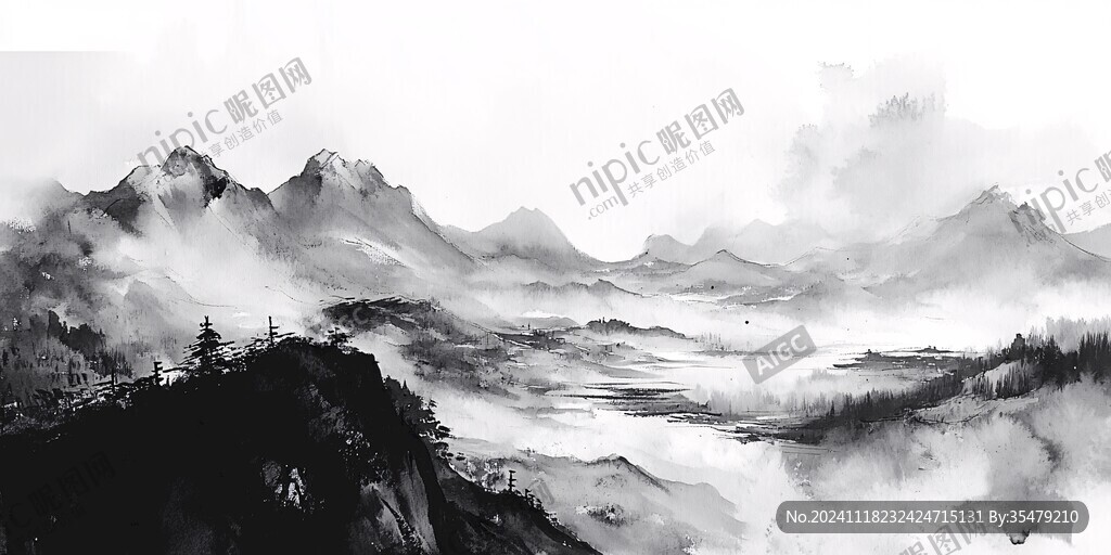 寬幅水墨山景