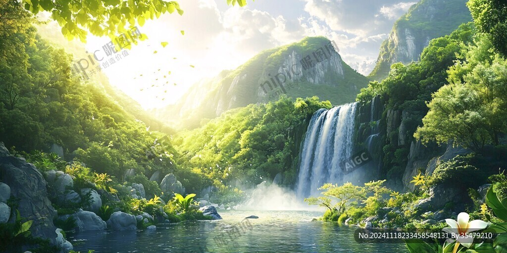 高清瀑布背景墻壁紙