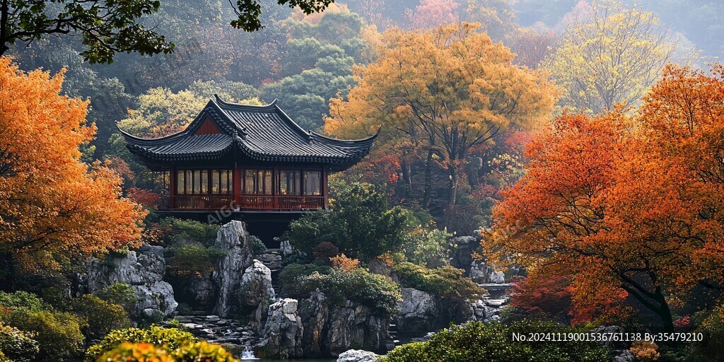 秋天中的愛(ài)晚亭