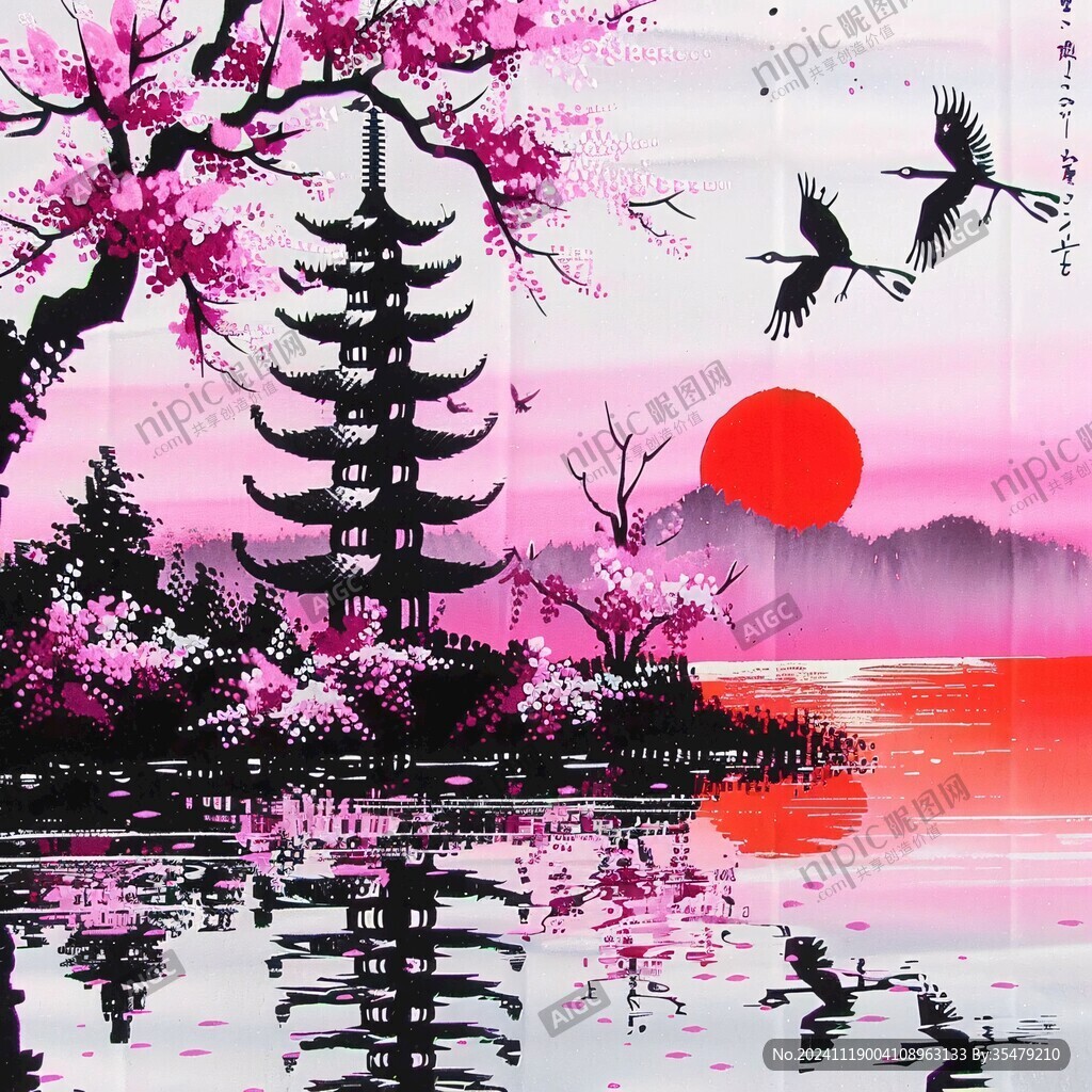 旭日東升閣樓仙鶴