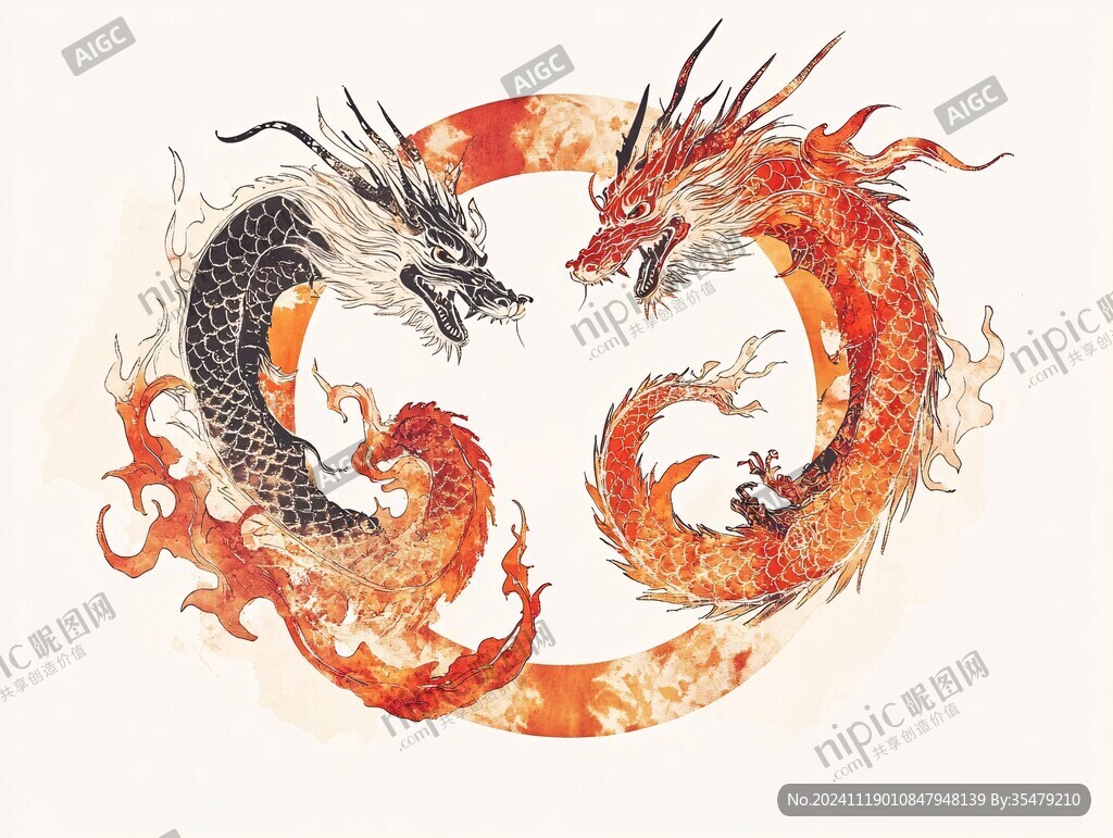 手繪雙龍插畫