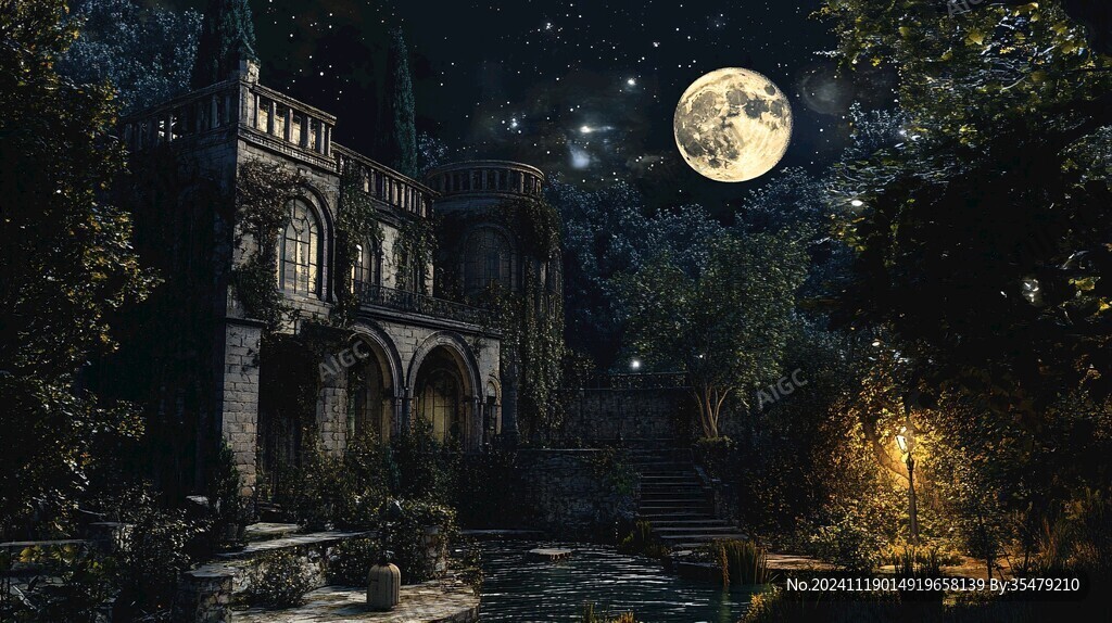 歐式古堡夜景