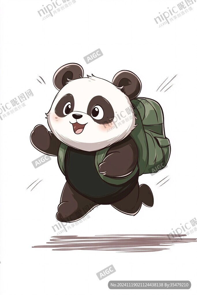 背著書包奔跑的小熊貓