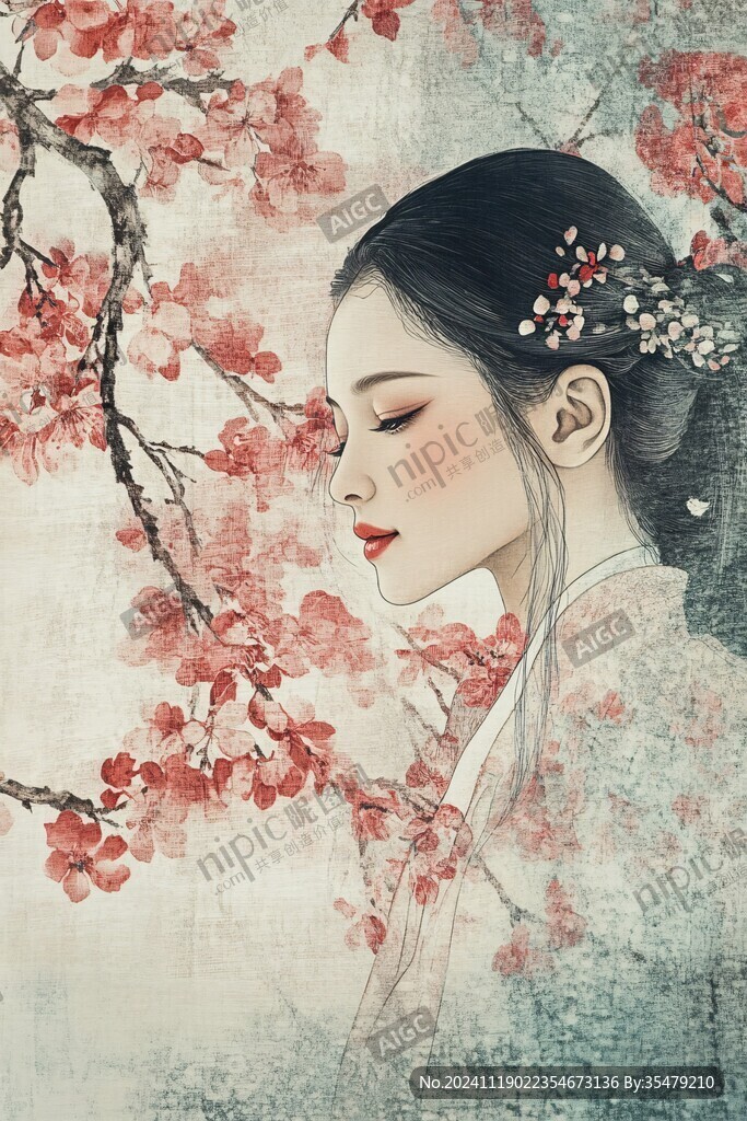 紅衣美人插畫