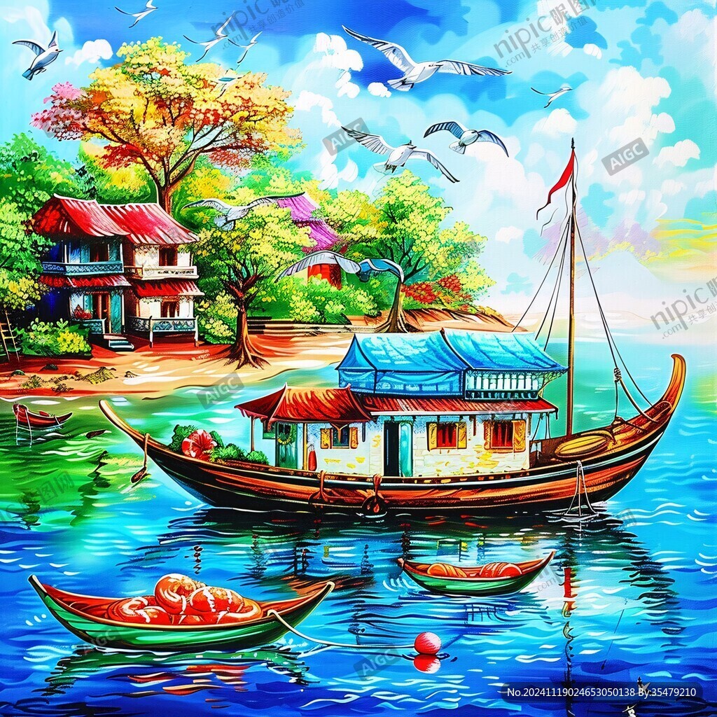 風景畫漁船
