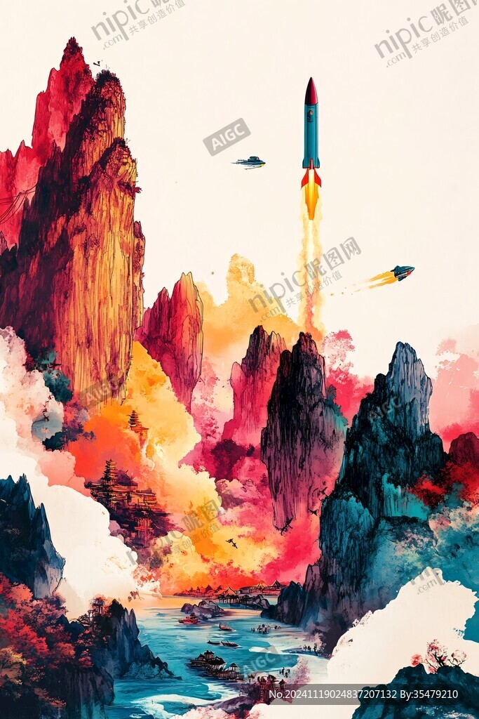 山水包裝插畫