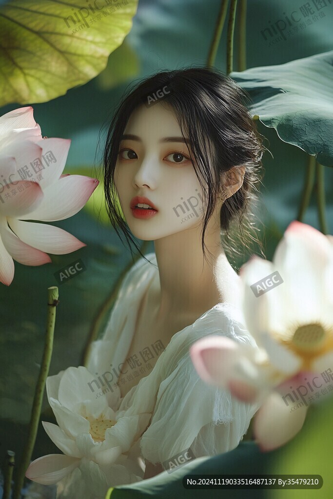 仲夏風荷塘侍女