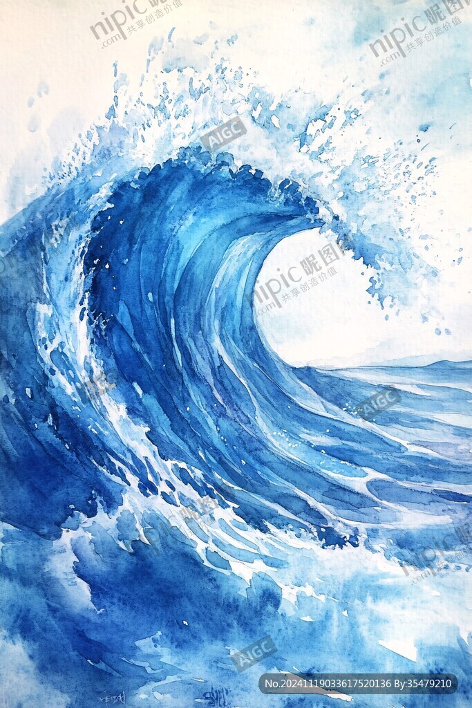 海浪水彩畫