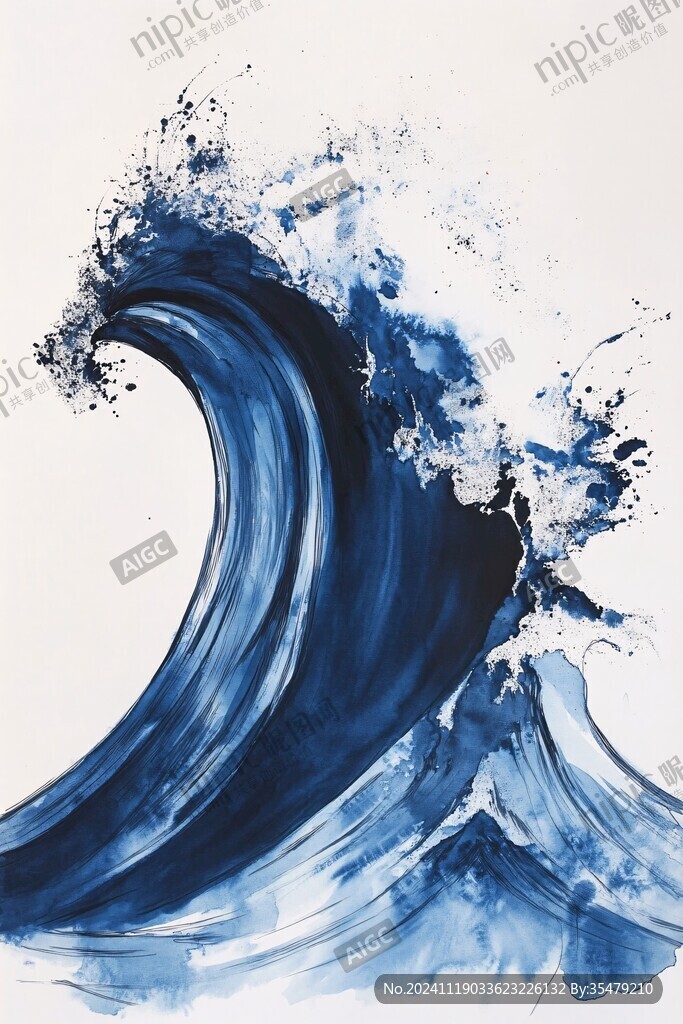 新中式水墨海浪裝飾畫