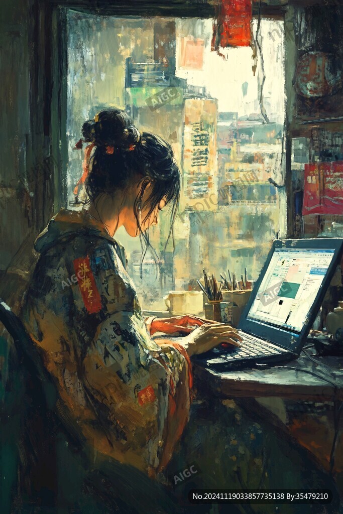 女生做設計插畫