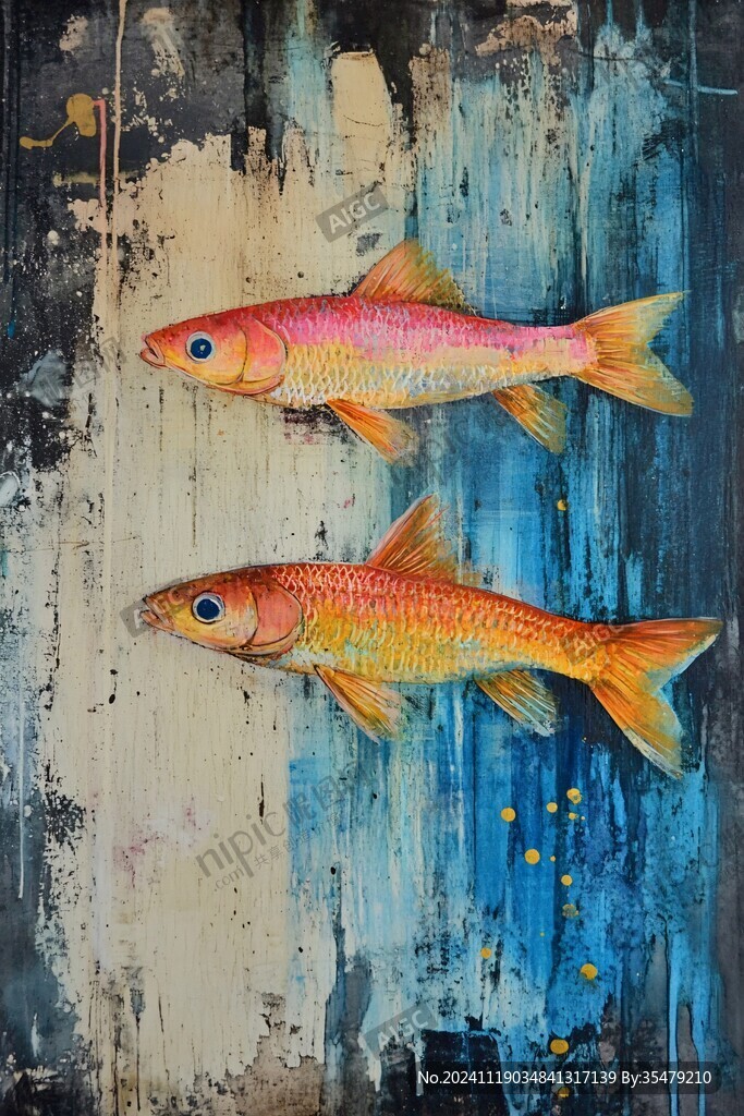現(xiàn)代鯉魚壁畫