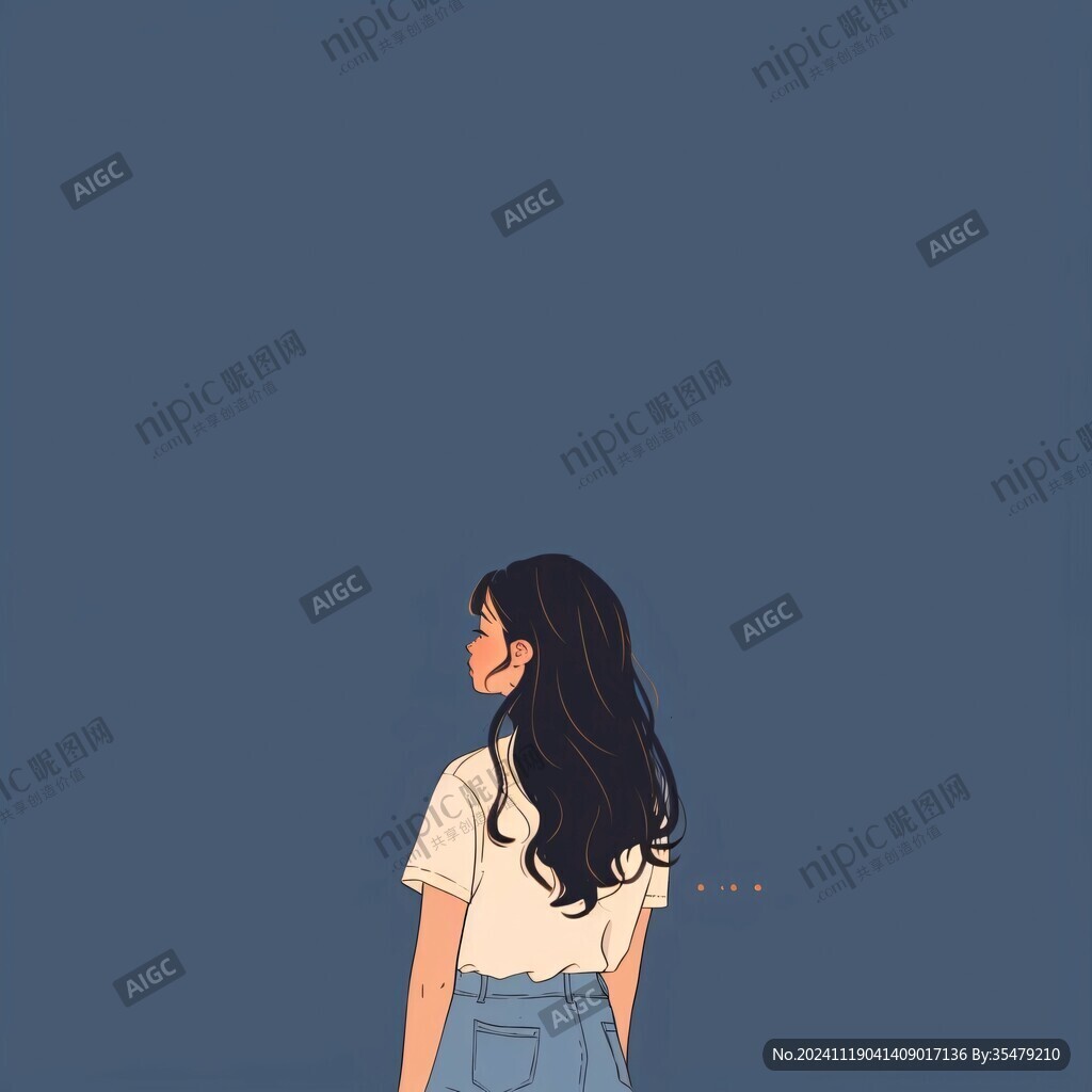 女生背影插畫