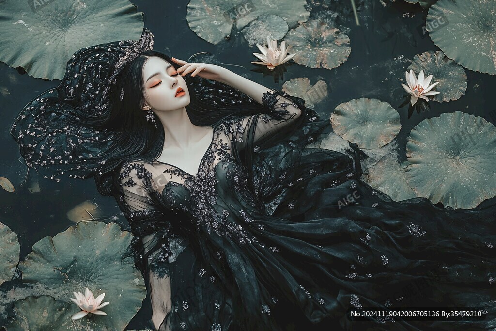 仲夏風(fēng)荷塘侍女
