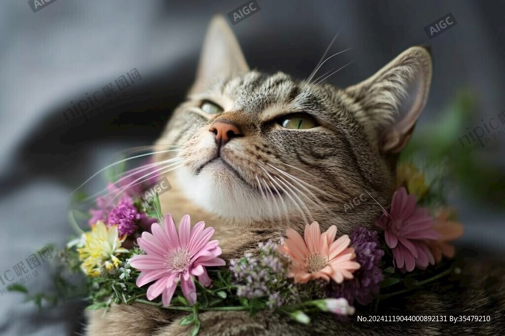 貓咪與鮮花
