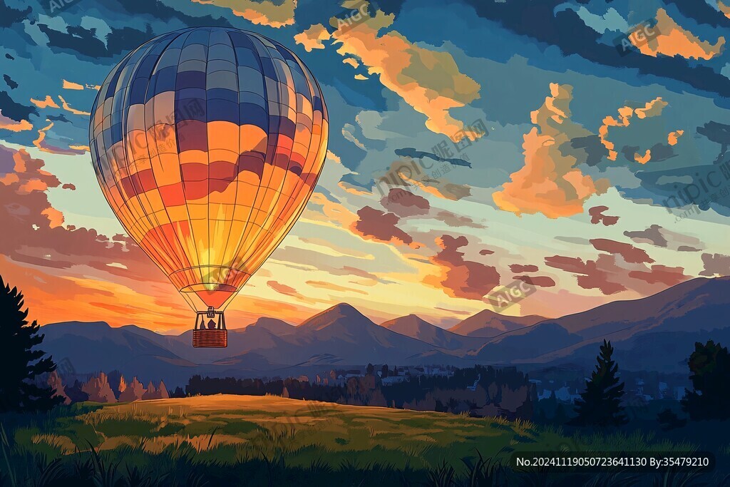 熱氣球插畫場景