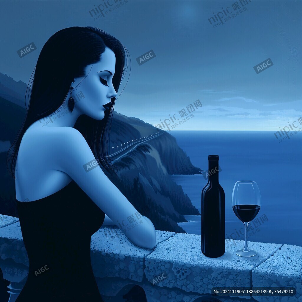 紅酒女人插畫