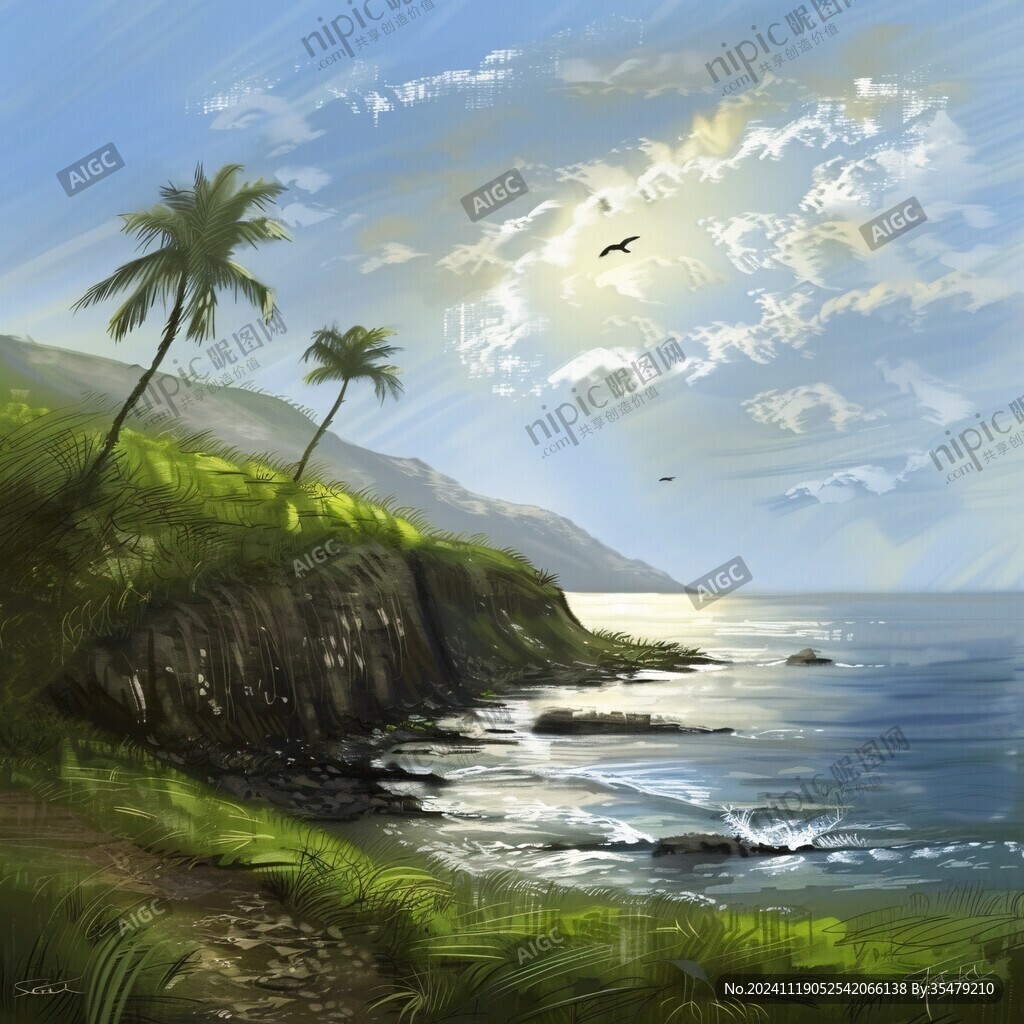 手繪海邊風景