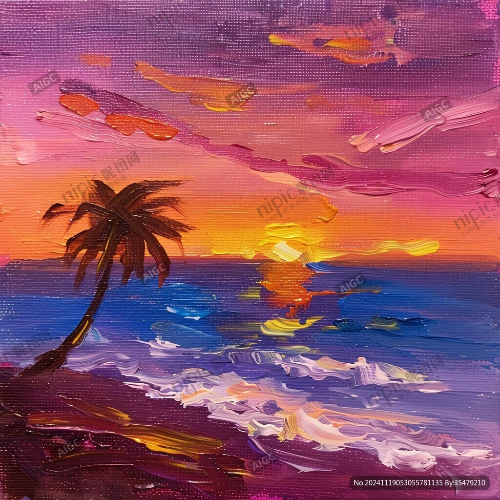 夏威夷海灘油畫