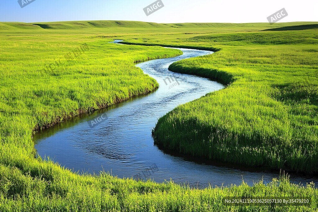 草原蜿蜒河流