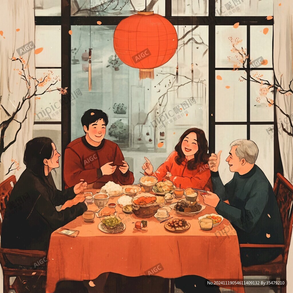 一家人吃年夜飯插畫(huà)
