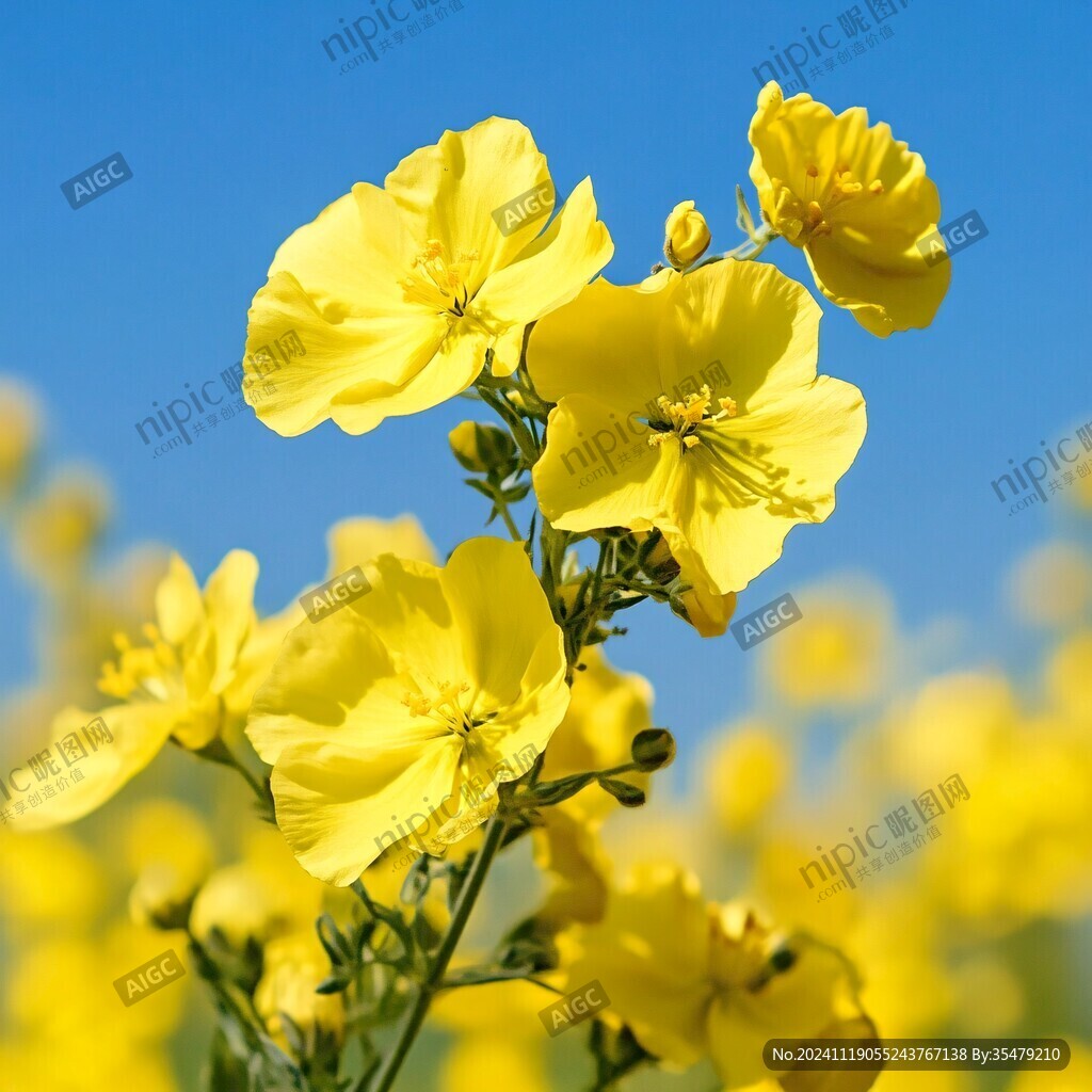 藍(lán)色背景油菜花