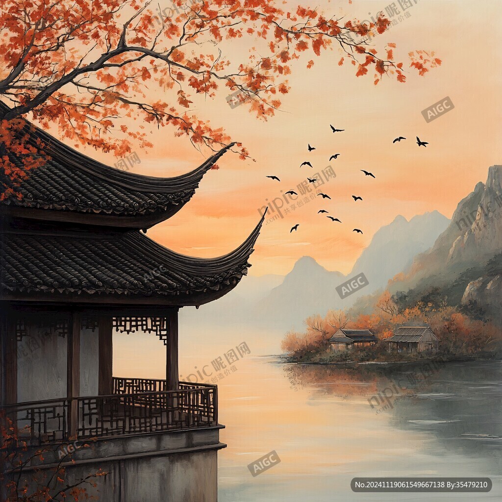樓閣山水意境畫