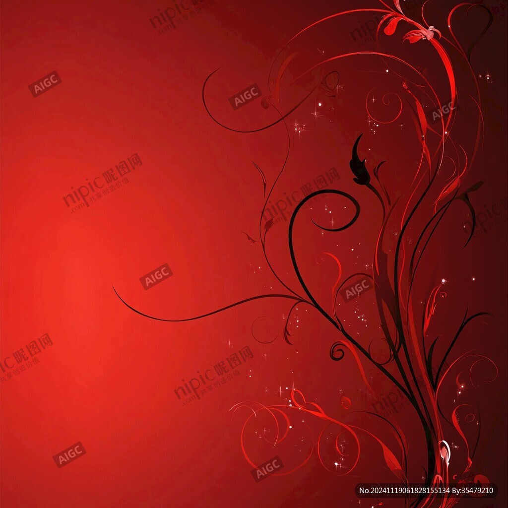 紅色曲線花紋背景