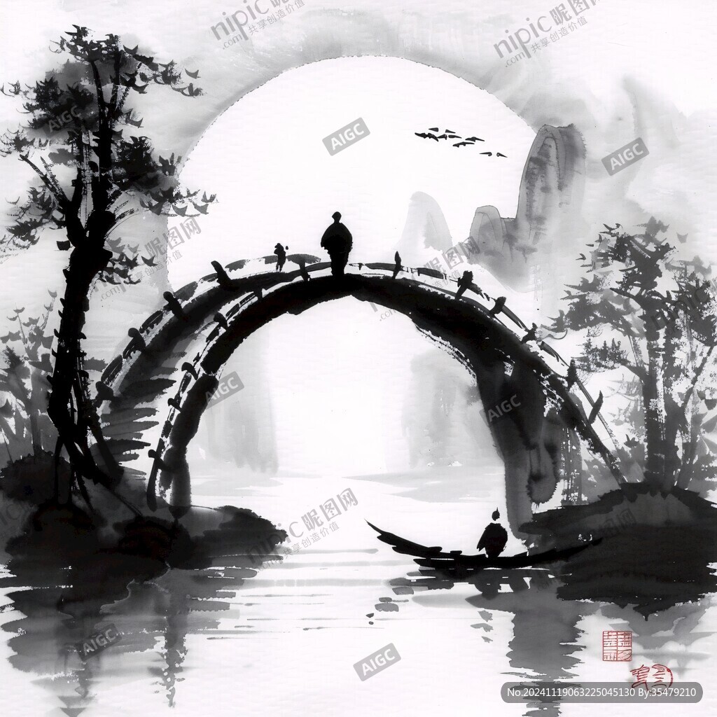 水墨江南小橋