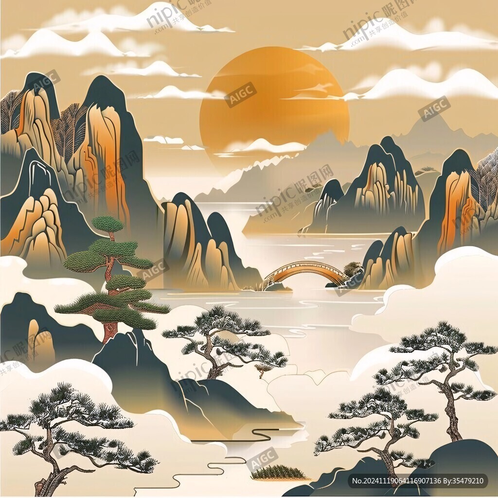 迎客松包裝插畫