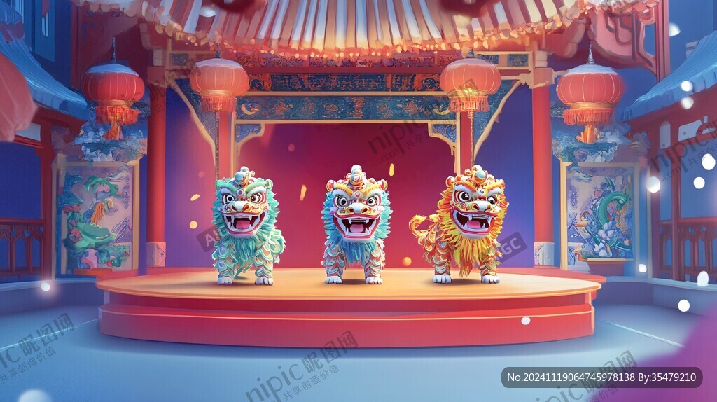 舞獅包裝插畫
