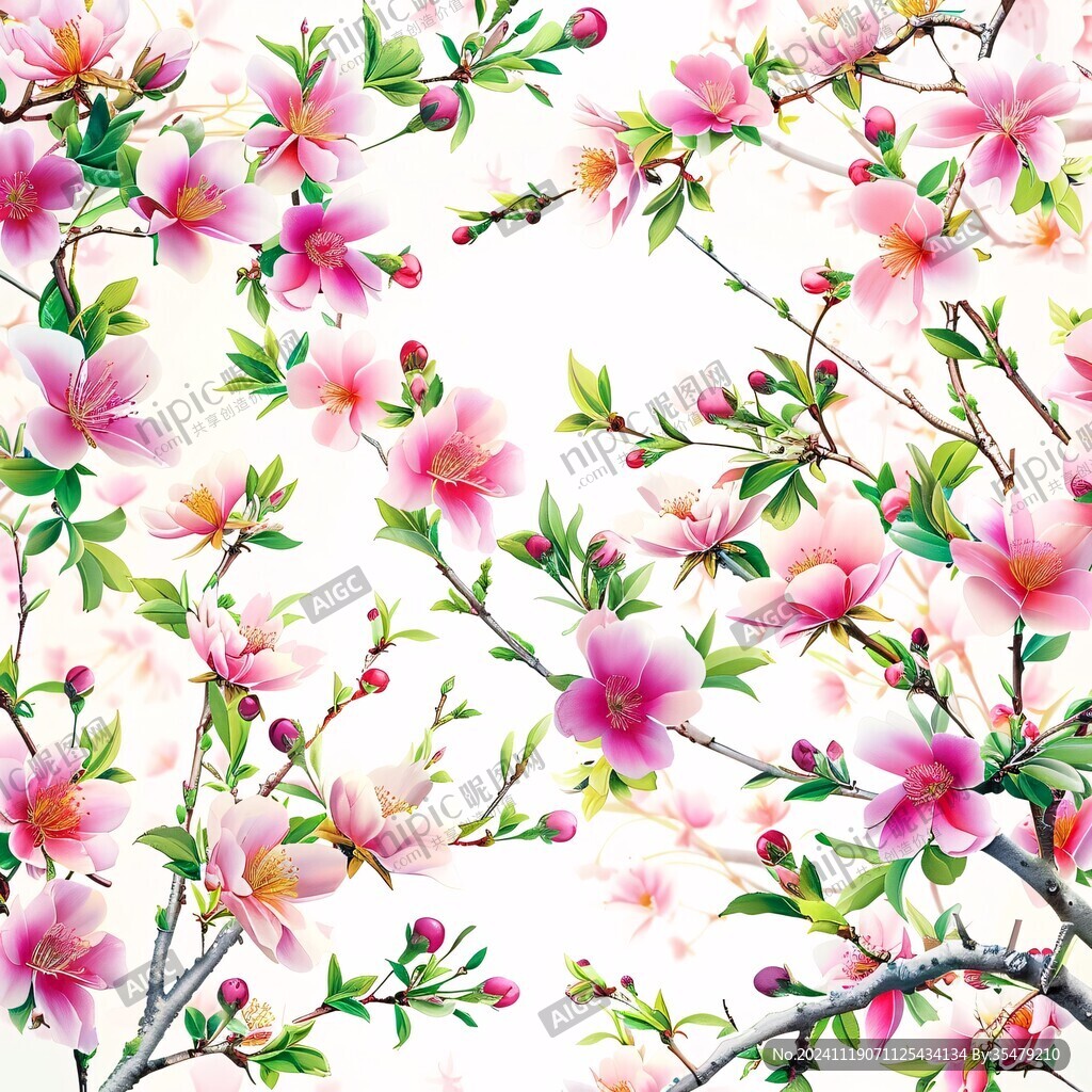 手繪桃花桃枝桃樹(shù)
