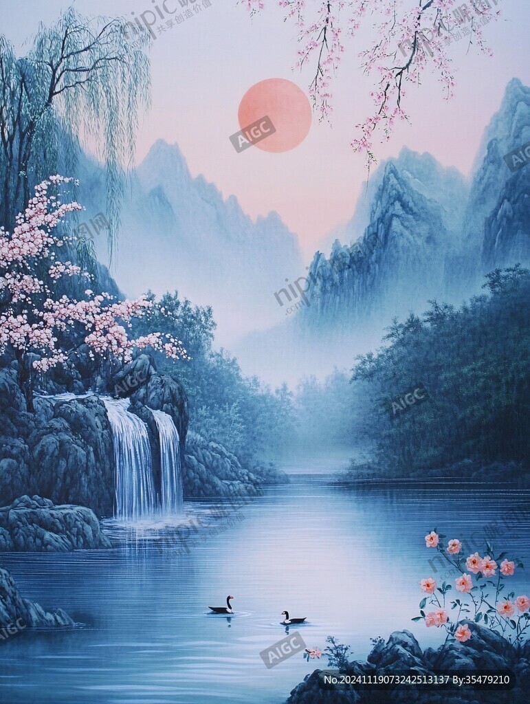 旭日東升山水