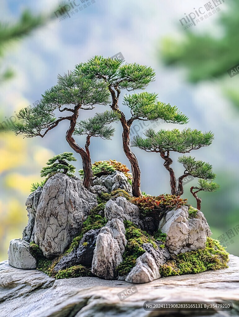 高清盆景松樹