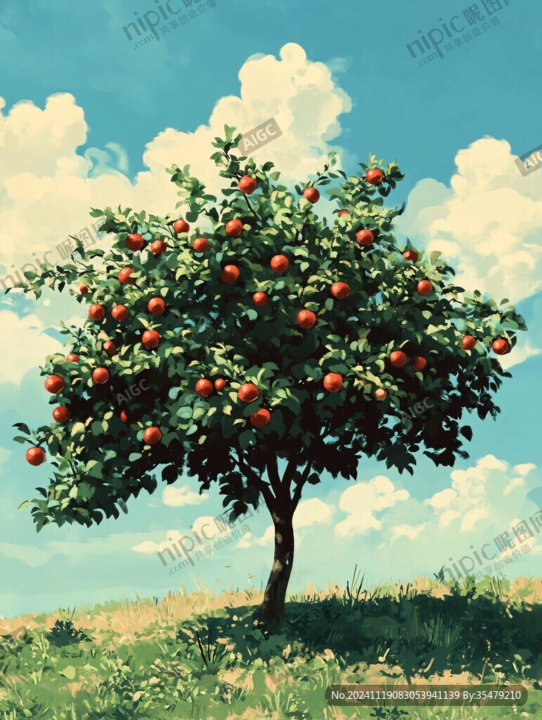石榴插畫石榴樹