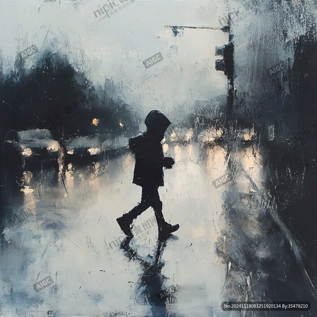 夜晚雨中行走的人