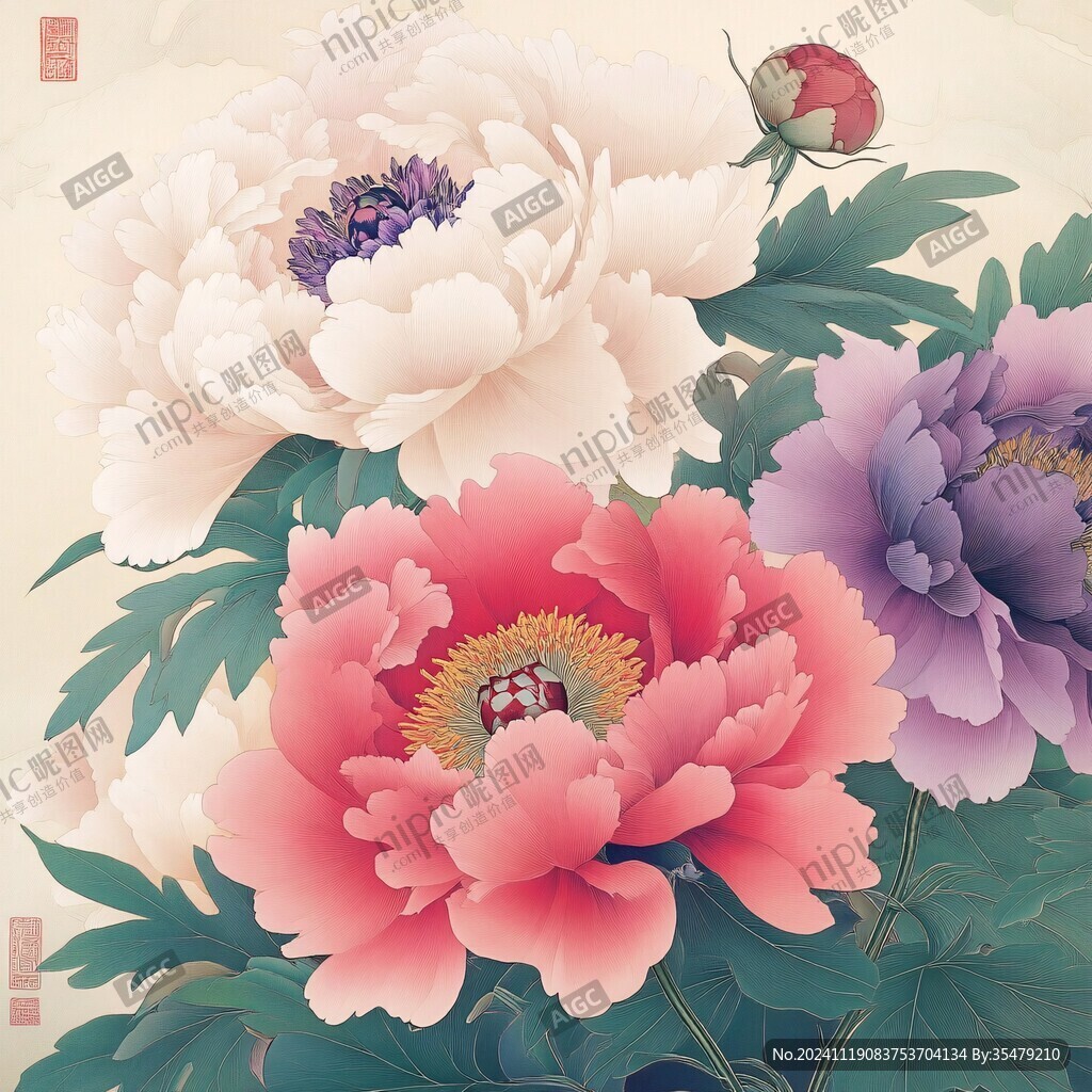 手繪牡丹花工筆畫