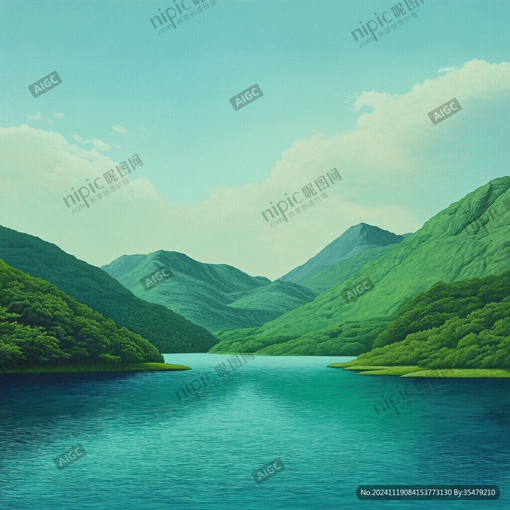 青色色調(diào)山水