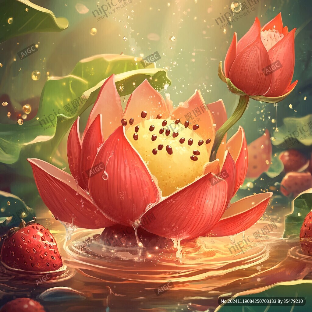 夏天荷塘插畫
