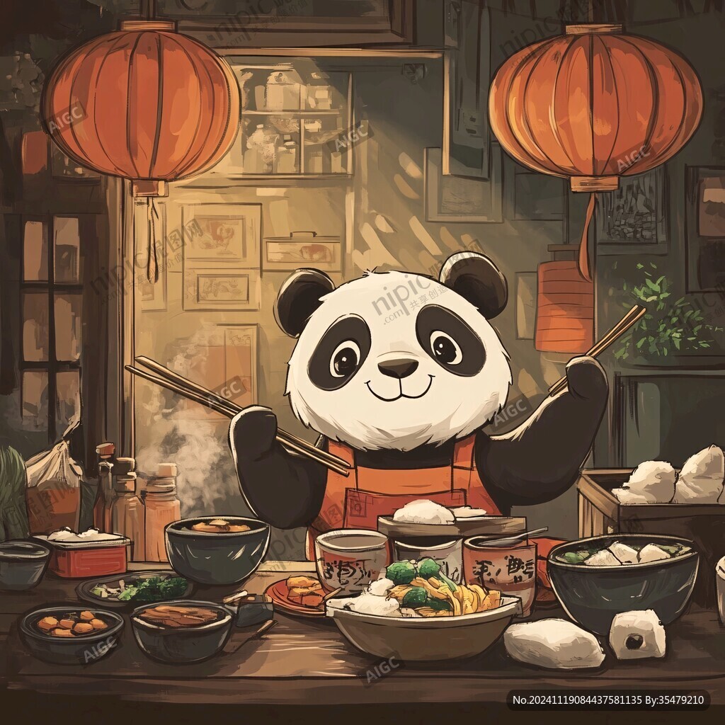 熊貓火鍋插畫