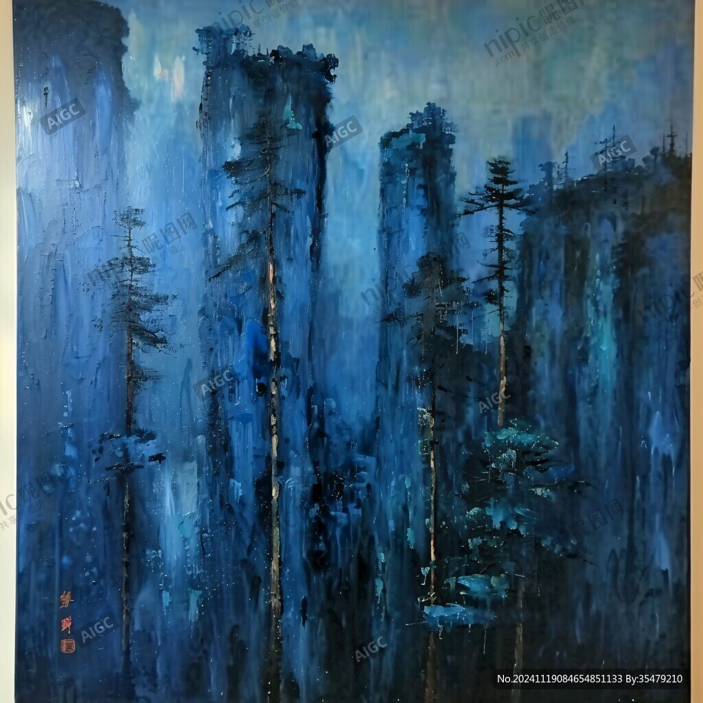 迎客松油畫