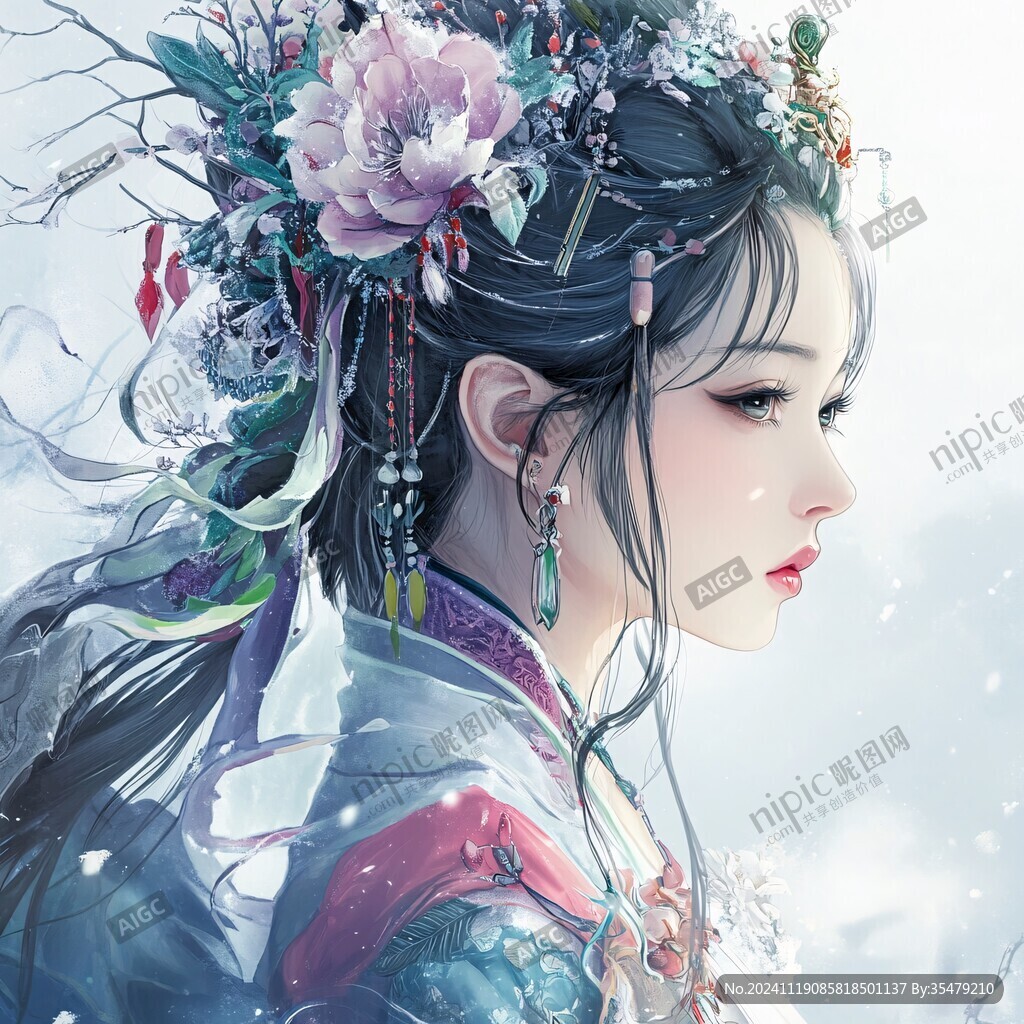 古風(fēng)美女頭像插畫封面