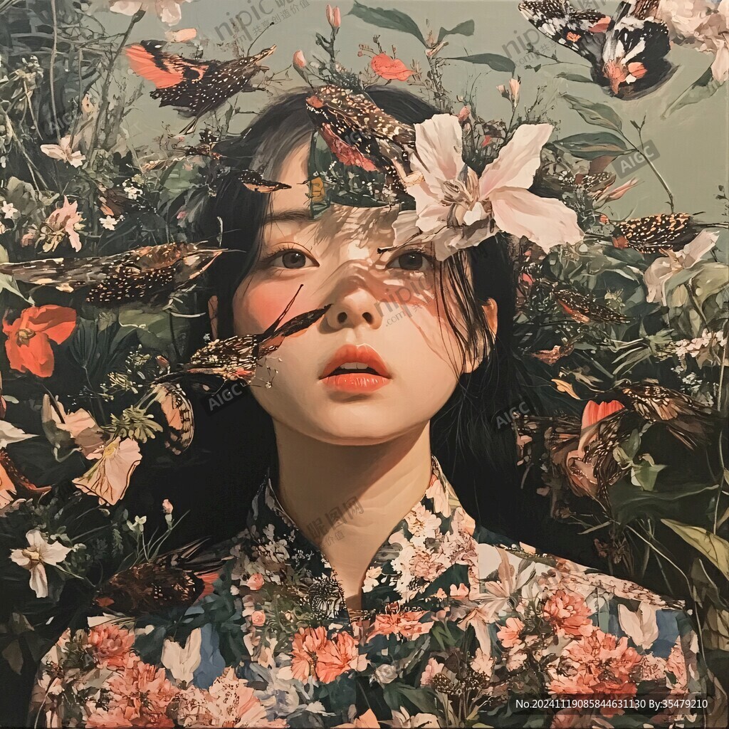 插畫女孩與蝶